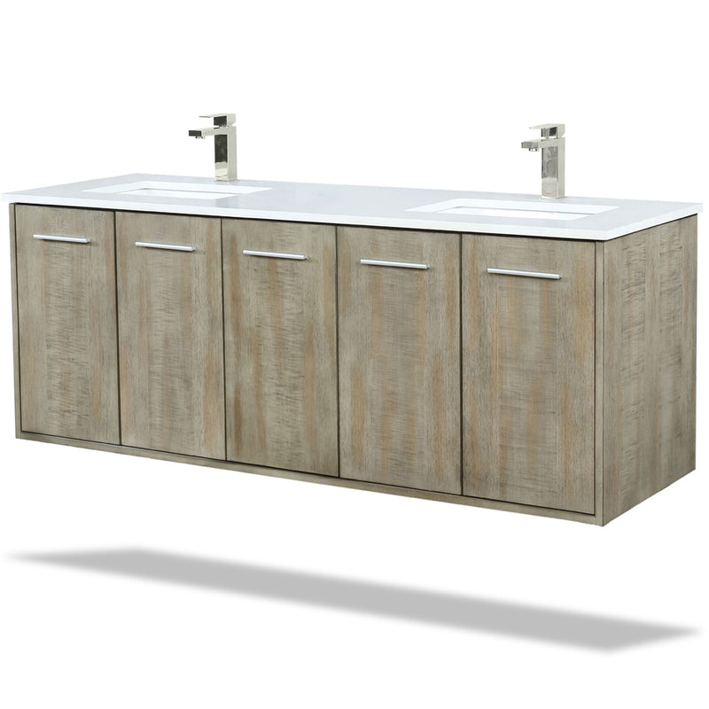 Lexora Fairbanks 60 " W x 20 " D Rustic Acacia Double Bath Vanity White Quartz Top with Faucet Set