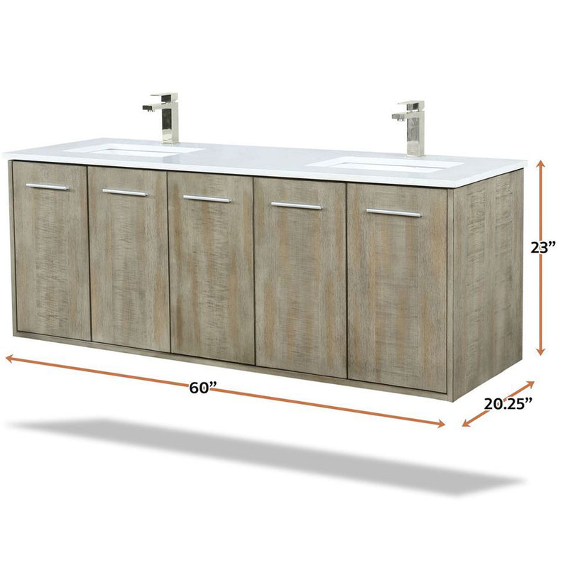 Lexora Fairbanks 60 " W x 20 " D Rustic Acacia Double Bath Vanity White Quartz Top with Faucet Set