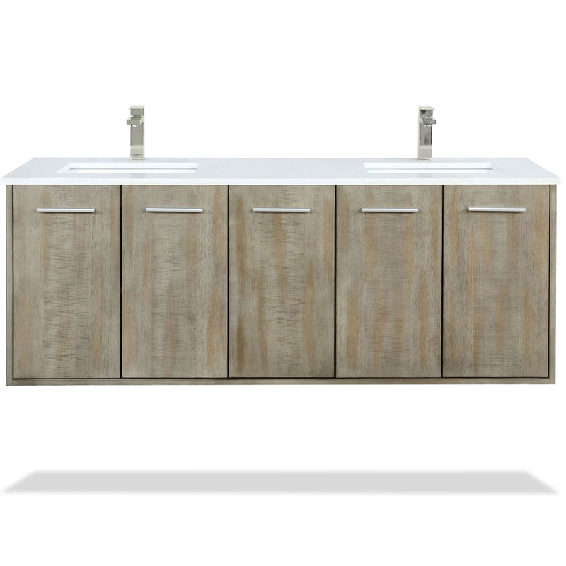 Lexora Fairbanks 60 " W x 20 " D Rustic Acacia Double Bath Vanity White Quartz Top with Faucet Set