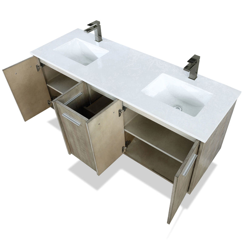 Lexora Fairbanks 60 " W x 20 " D Rustic Acacia Double Bath Vanity White Quartz Top with Faucet Set