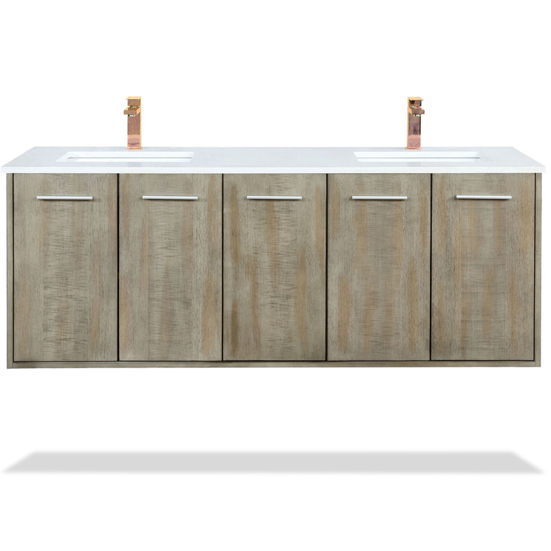 Lexora Fairbanks 60 " W x 20 " D Rustic Acacia Double Bath Vanity White Quartz Top with Faucet Set