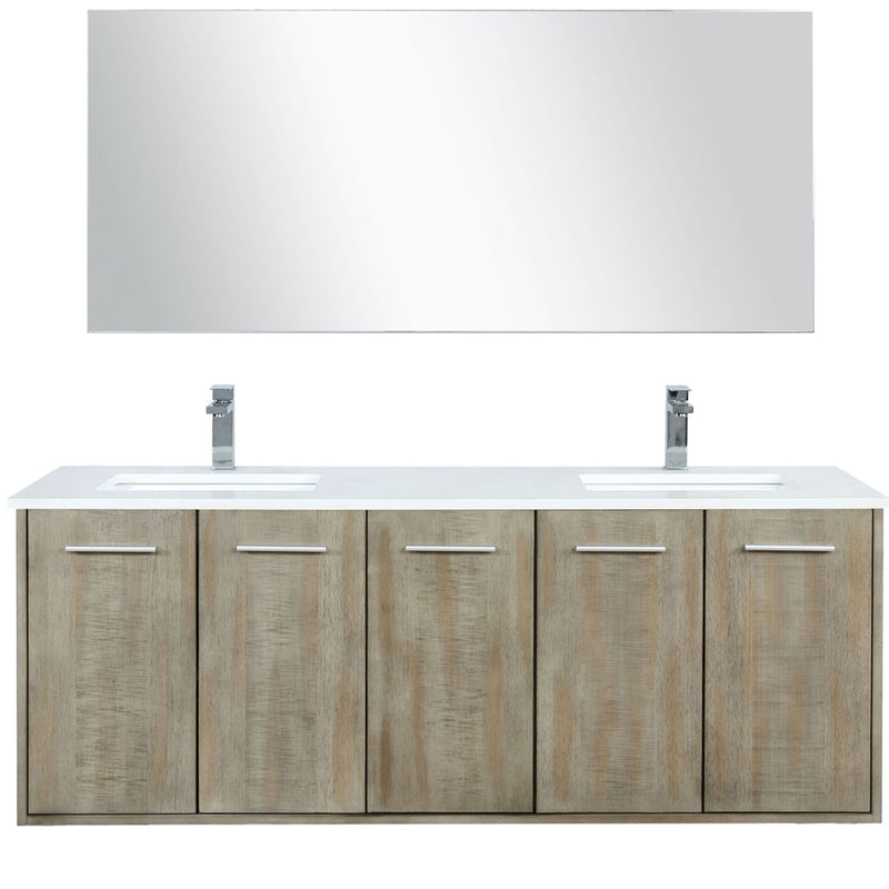 Lexora Fairbanks 60 " W x 20 " D Rustic Acacia Double Bath Vanity White Quartz Top with Faucet Set and 55" Mirror