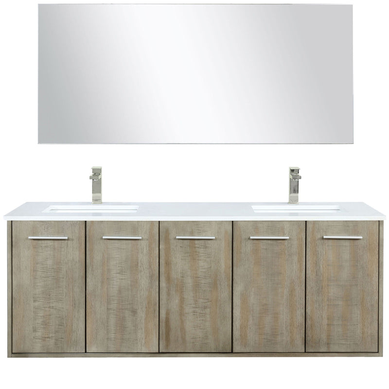 Lexora Fairbanks 60 " W x 20 " D Rustic Acacia Double Bath Vanity White Quartz Top with Faucet Set and 55" Mirror