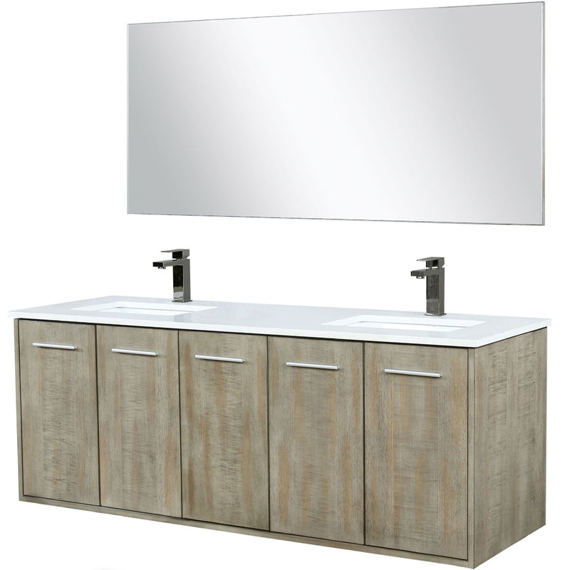 Lexora Fairbanks 60 " W x 20 " D Rustic Acacia Double Bath Vanity White Quartz Top with Faucet Set and 55" Mirror