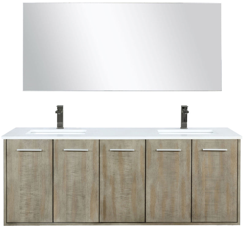 Lexora Fairbanks 60 " W x 20 " D Rustic Acacia Double Bath Vanity White Quartz Top with Faucet Set and 55" Mirror