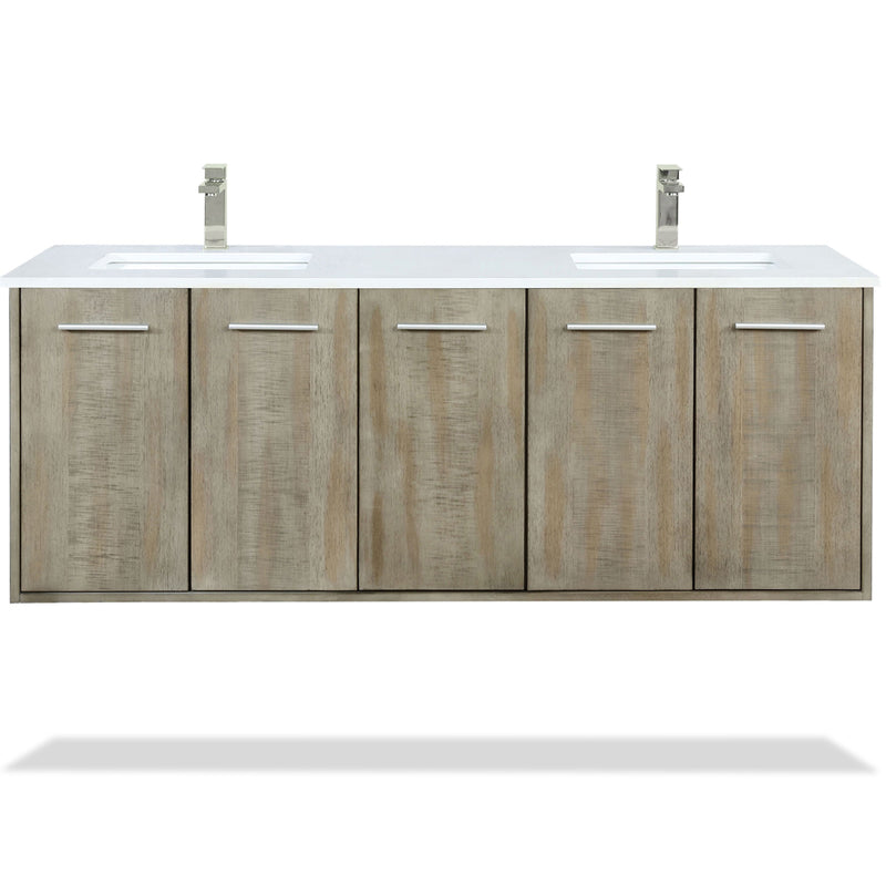 Lexora Fairbanks 60 " W x 20 " D Rustic Acacia Double Bath Vanity Cultured Marble Top with Faucet Set