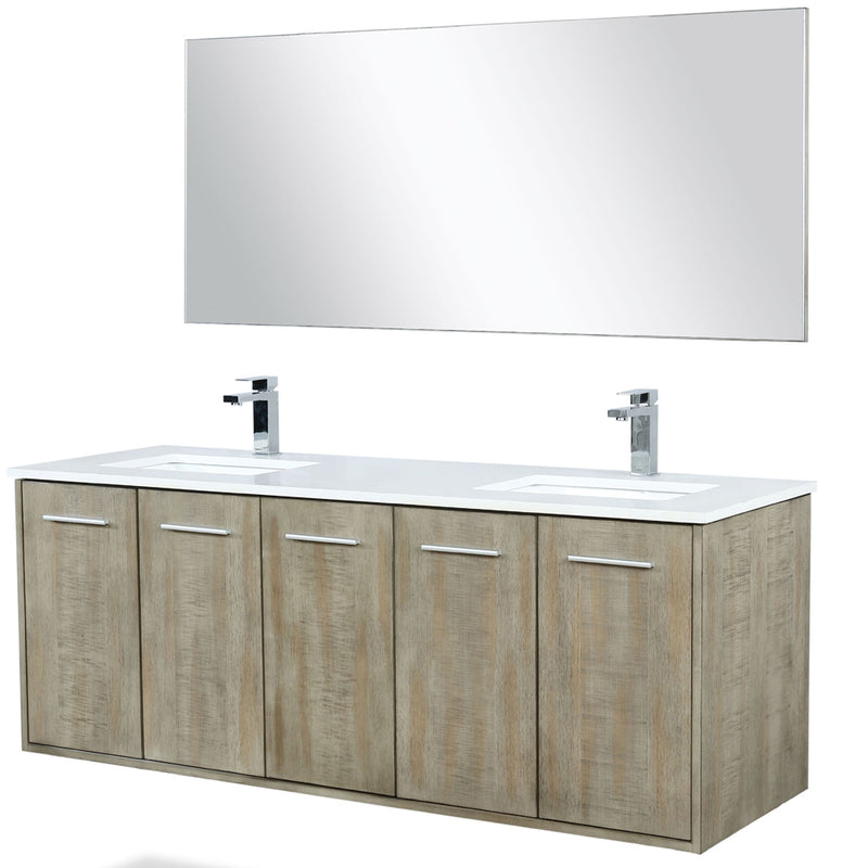 Lexora Fairbanks 60 " W x 20 " D Rustic Acacia Double Bath Vanity Cultured Marble Top with Faucet Set and 55" Mirror