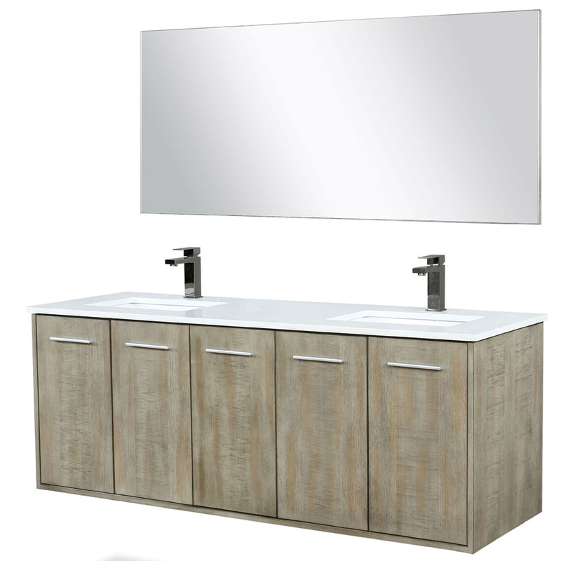 Lexora Fairbanks 60 " W x 20 " D Rustic Acacia Double Bath Vanity Cultured Marble Top with Faucet Set and 55" Mirror