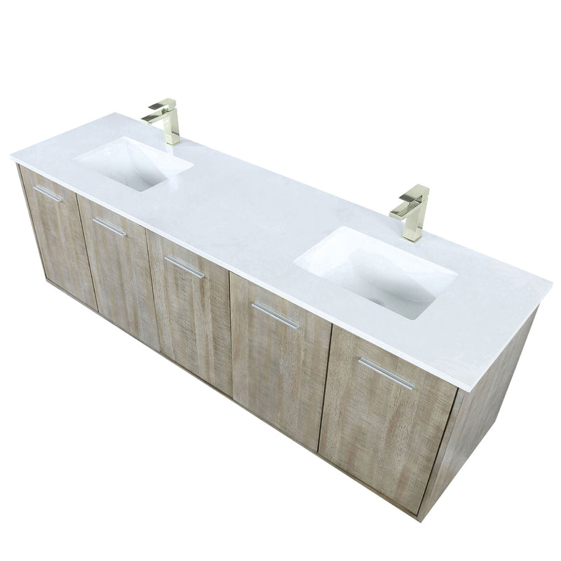 Lexora Fairbanks 72 " W x 20 " D Rustic Acacia Double Bath Vanity White Quartz Top with Faucet Set