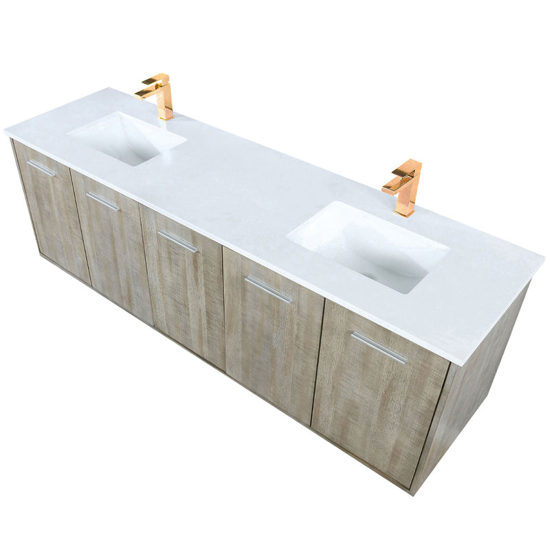 Lexora Fairbanks 72 " W x 20 " D Rustic Acacia Double Bath Vanity White Quartz Top with Faucet Set