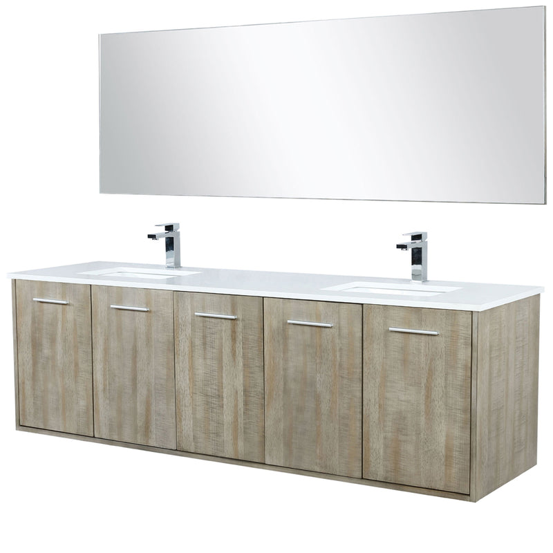 Lexora Fairbanks 72 " W x 20 " D Rustic Acacia Double Bath Vanity White Quartz Top with Faucet Set and 70" Mirror