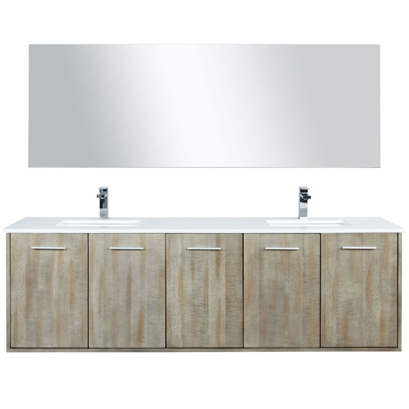 Lexora Fairbanks 72 " W x 20 " D Rustic Acacia Double Bath Vanity White Quartz Top with Faucet Set and 70" Mirror