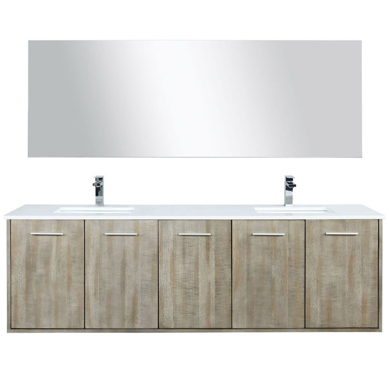 Lexora Fairbanks 72 " W x 20 " D Rustic Acacia Double Bath Vanity Cultured Marble Top with Faucet Set and 70" Mirror