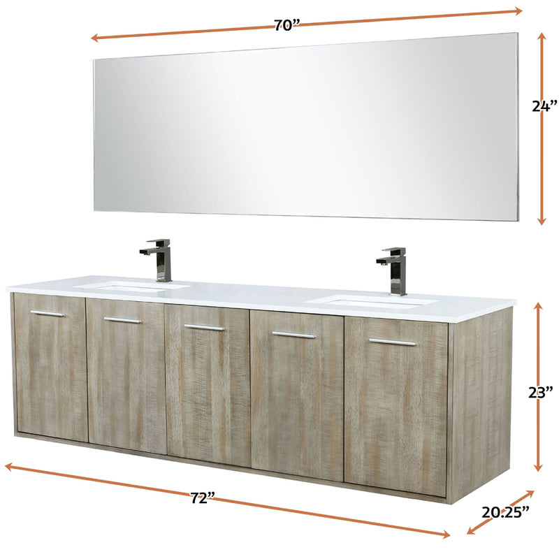 Lexora Fairbanks 72 " W x 20 " D Rustic Acacia Double Bath Vanity Cultured Marble Top with Faucet Set and 70" Mirror