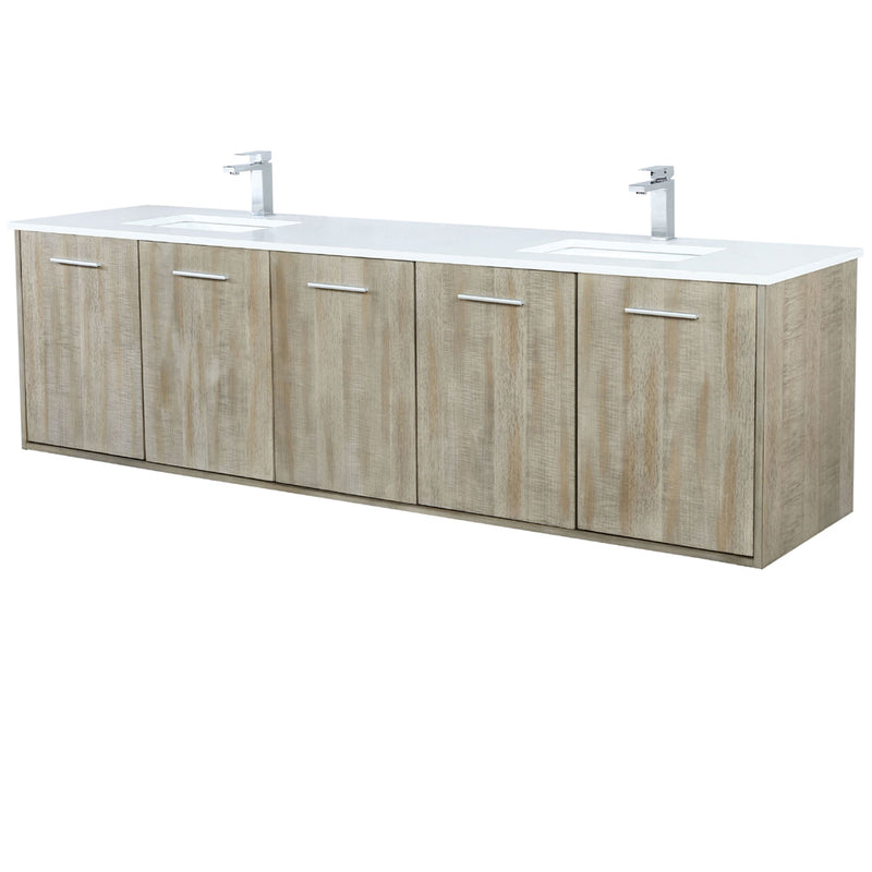 Lexora Fairbanks 80 " W x 20 " D Rustic Acacia Double Bath Vanity White Quartz Top with Faucet Set