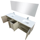 Lexora Fairbanks 80" W x 20" D Rustic Acacia Double Bath Vanity White Quartz Top with Faucet Set and 70" Mirror