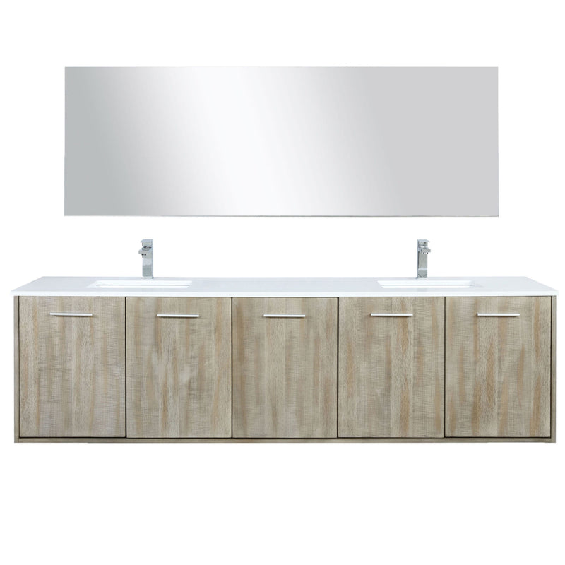 Lexora Fairbanks 80" W x 20" D Rustic Acacia Double Bath Vanity White Quartz Top with Faucet Set and 70" Mirror