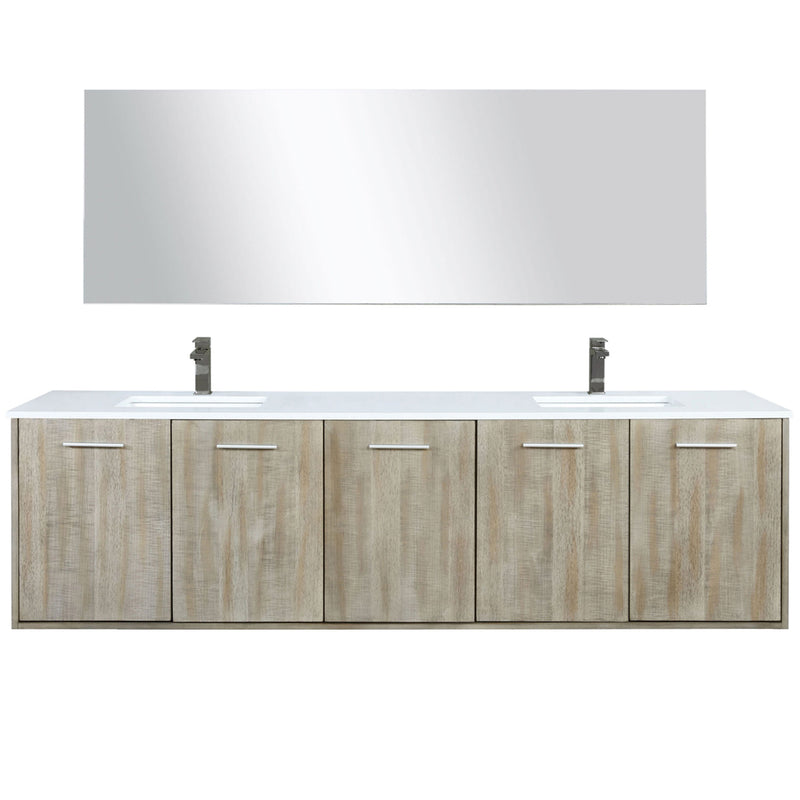 Lexora Fairbanks 80" W x 20" D Rustic Acacia Double Bath Vanity White Quartz Top with Faucet Set and 70" Mirror