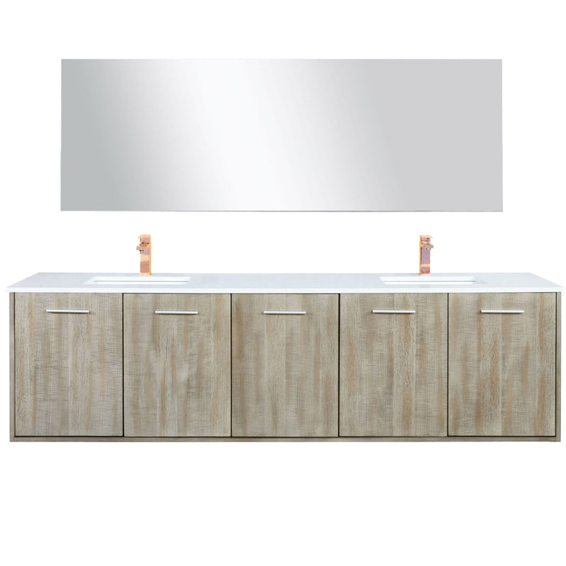 Lexora Fairbanks 80" W x 20" D Rustic Acacia Double Bath Vanity White Quartz Top with Faucet Set and 70" Mirror