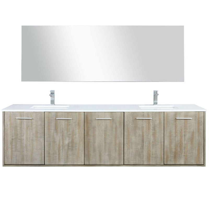 Lexora Fairbanks 80" W x 20" D Rustic Acacia Double Bath Vanity Cultured Marble Top with Faucet Set and 70" Mirror