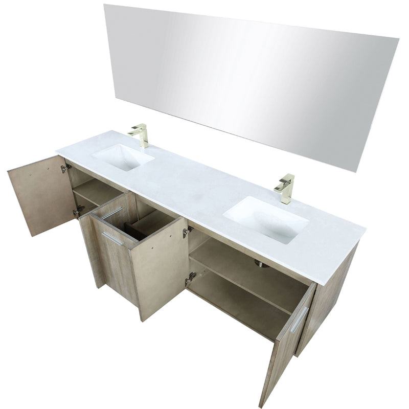 Lexora Fairbanks 80" W x 20" D Rustic Acacia Double Bath Vanity Cultured Marble Top with Faucet Set and 70" Mirror