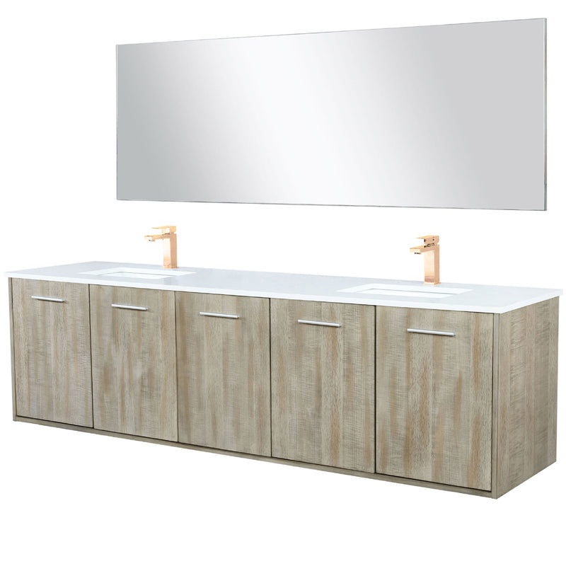 Lexora Fairbanks 80" W x 20" D Rustic Acacia Double Bath Vanity Cultured Marble Top with Faucet Set and 70" Mirror