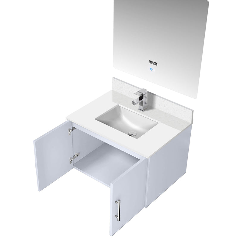 Lexora Geneva 30" W x 22" D Glossy White Bath Vanity Marble Top with Faucet Set and 30" LED Mirror