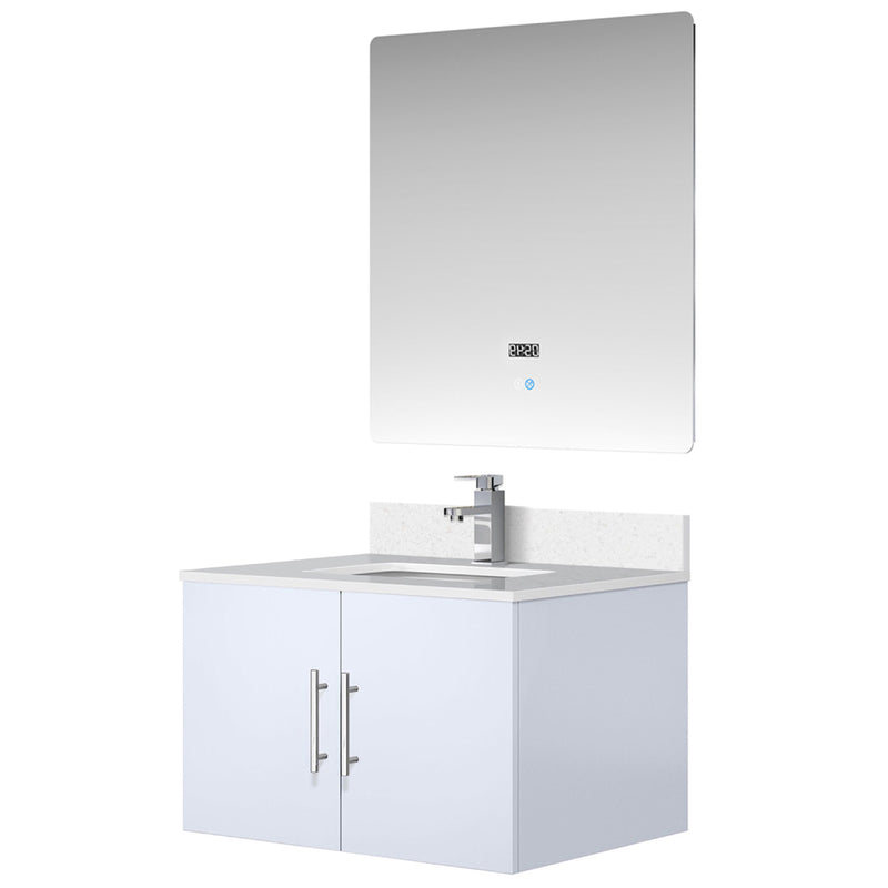 Lexora Geneva 30" W x 22" D Glossy White Bath Vanity Marble Top with Faucet Set and 30" LED Mirror