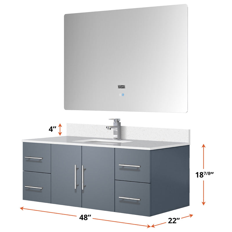 Lexora Geneva 48" W x 22" D Dark Grey Bath Vanity and Marble Top