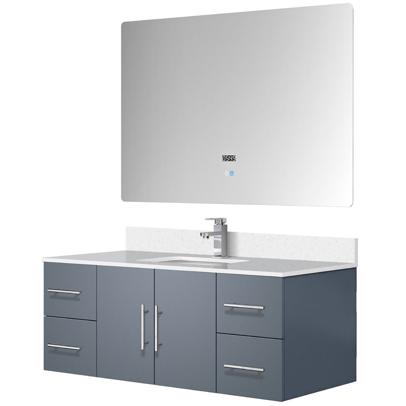 Lexora Geneva 48 " W x 22 " D Dark Grey Bath Vanity Marble Top with Faucet Set and 48" LED Mirror