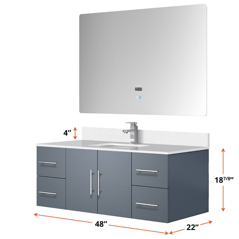 Lexora Geneva 48 " W x 22 " D Dark Grey Bath Vanity Marble Top with Faucet Set and 48" LED Mirror