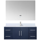 Lexora Geneva 48 " W x 22 " D Navy Blue Bath Vanity Marble Top with Faucet Set and 48" LED Mirror