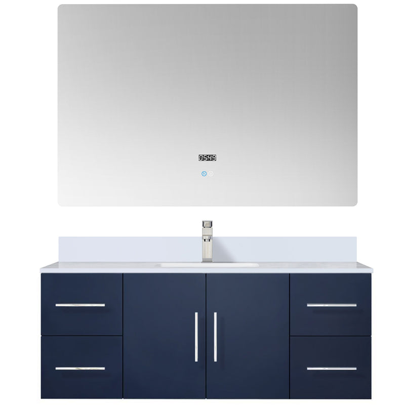 Lexora Geneva 48 " W x 22 " D Navy Blue Bath Vanity Marble Top with Faucet Set and 48" LED Mirror