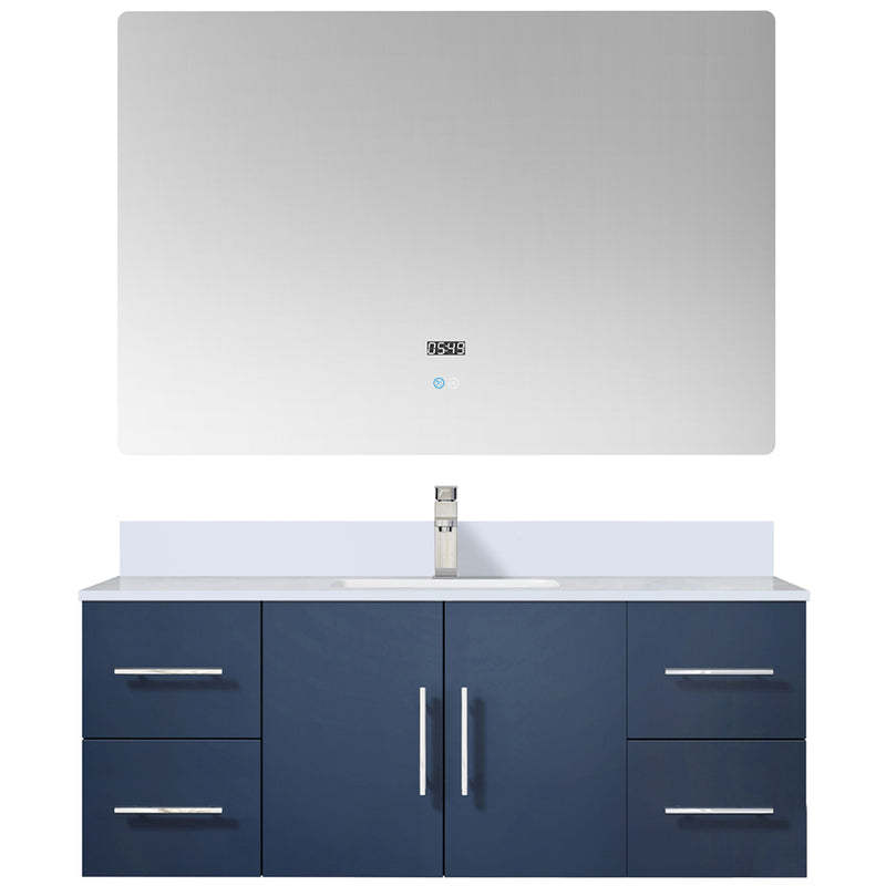 Lexora Geneva 48 " W x 22 " D Navy Blue Bath Vanity Marble Top with Faucet Set and 48" LED Mirror