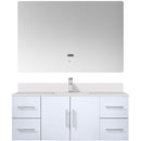 Lexora Geneva 48 " W x 22 " D Glossy White Bath Vanity Marble Top with Faucet Set and 48" LED Mirror