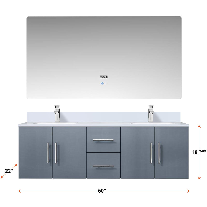 Lexora Geneva 60 " W x 22 " D Dark Grey Double Bath Vanity Marble Top and Faucet Set