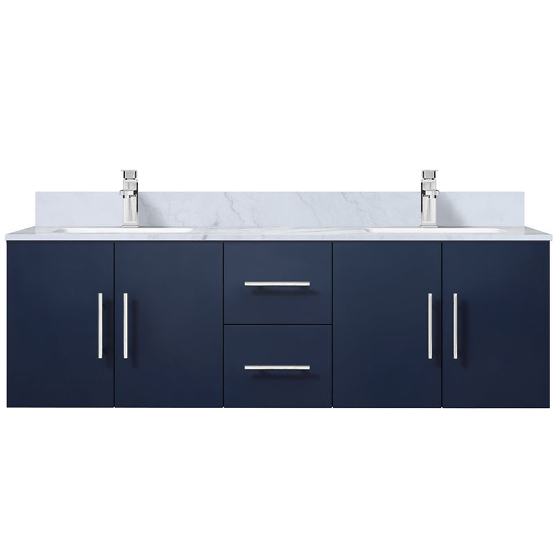 Lexora Geneva 60" W x 22" D Navy Blue Double Bath Vanity Marble Top and Faucet Set