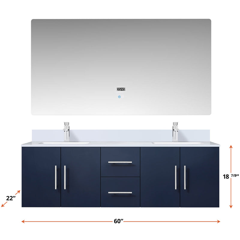 Lexora Geneva 60 " W x 22 " D Navy Blue Double Bath Vanity and Marble Top