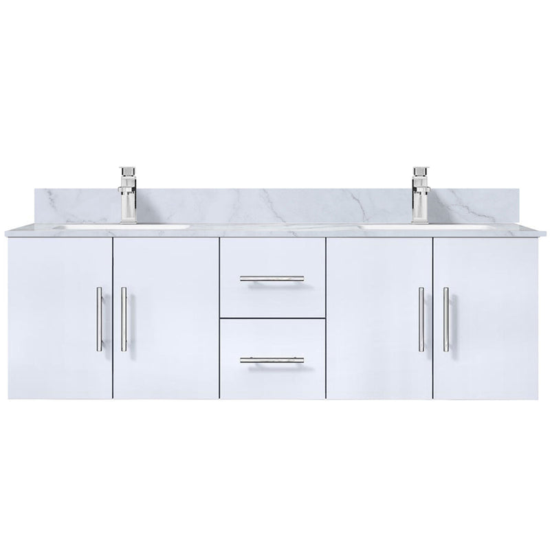 Lexora Geneva 60 " W x 22 " D Glossy White Double Bath Vanity Marble Top and Faucet Set