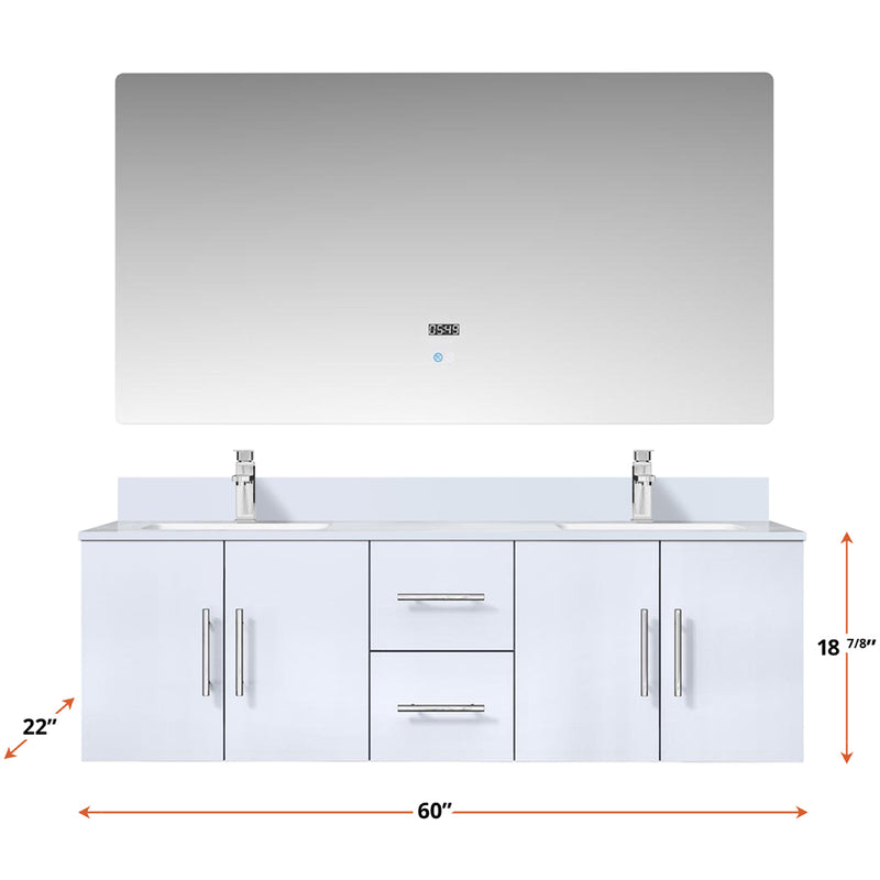 Lexora Geneva 60 " W x 22 " D Glossy White Double Bath Vanity Marble Top and Faucet Set