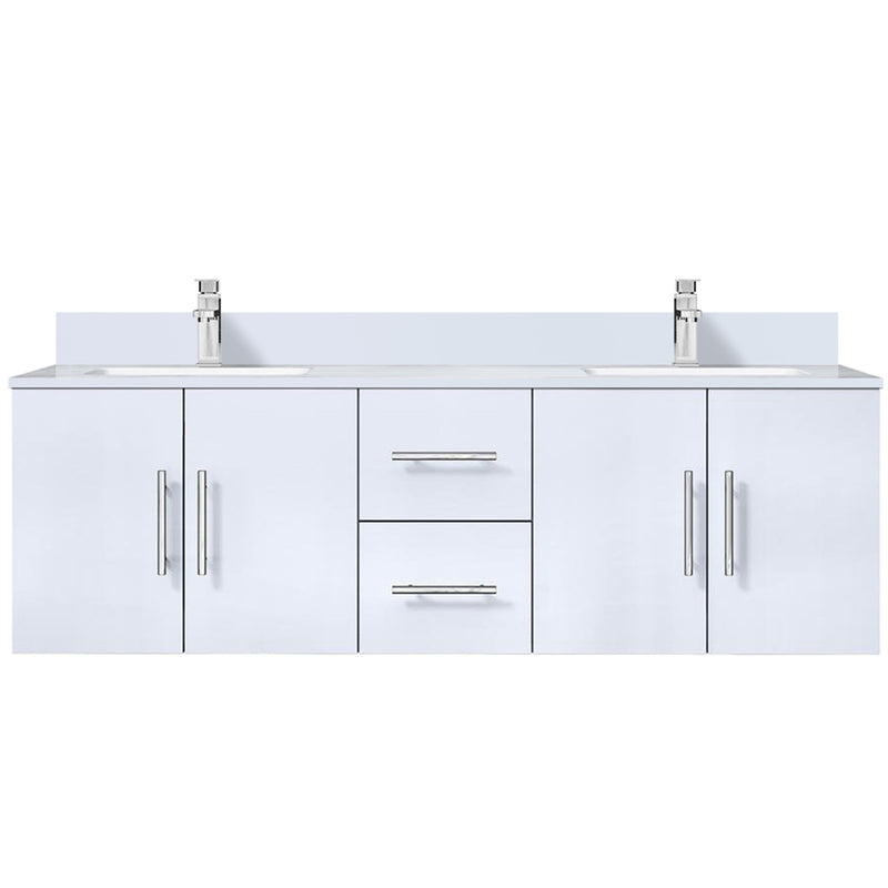 Lexora Geneva 60 " W x 22 " D Glossy White Double Bath Vanity Marble Top and Faucet Set