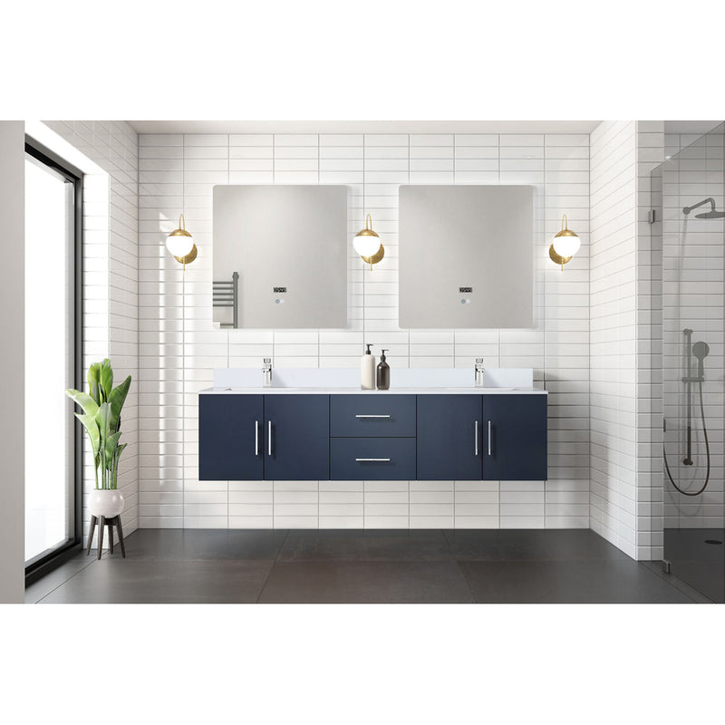 Lexora Geneva 72" W x 22" D Navy Blue Double Bath Vanity Marble Top with Faucet Set