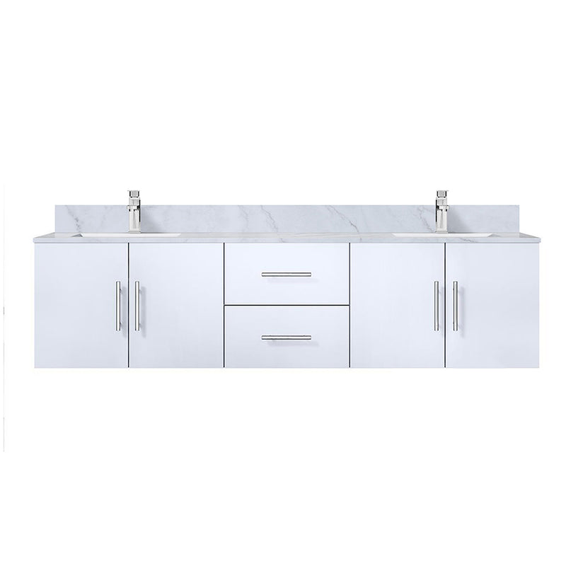 Lexora Geneva 72" W x 22" D Glossy White Double Bath Vanity Marble Top with Faucet Set