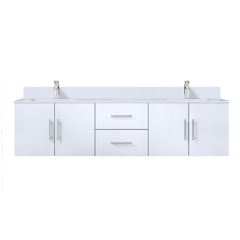 Lexora Geneva 72" W x 22" D Glossy White Double Bath Vanity Marble Top with Faucet Set