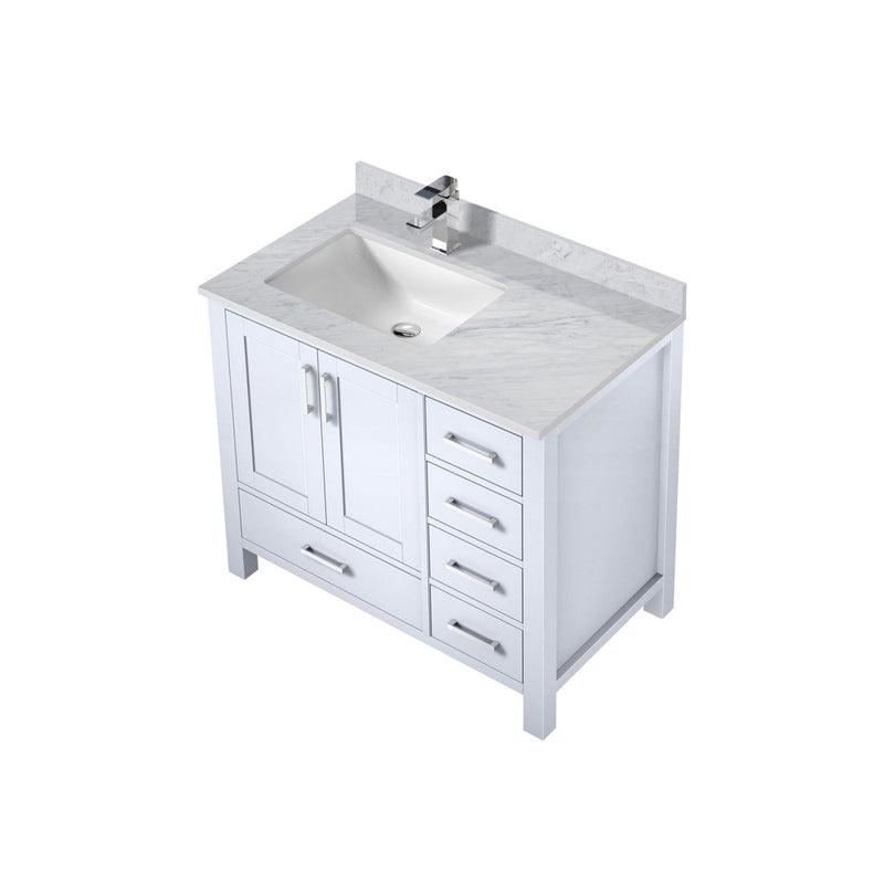 Lexora Jacques 36" W x 22" D Offset White Single Bath Vanity with Marble Top, and Faucet Set