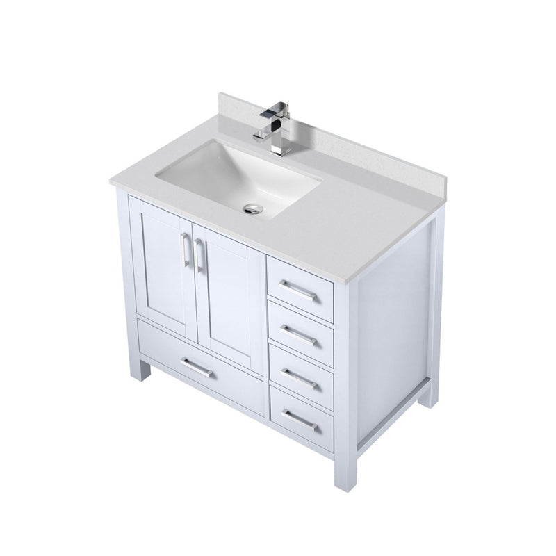 Lexora Jacques 36" W x 22" D Offset White Single Bath Vanity with Marble Top, and Faucet Set