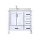 Lexora Jacques 36" W x 22" D Offset White Single Bath Vanity with Marble Top, and Faucet Set