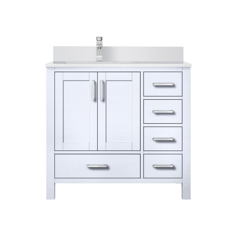 Lexora Jacques 36" W x 22" D Offset White Single Bath Vanity with Marble Top, and Faucet Set