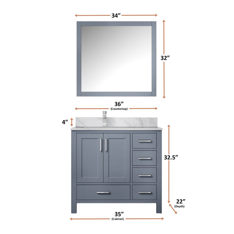 Lexora Jacques 36" W x 22" D Offset Dark Grey Single Bath Vanity with Marble Top, and Faucet Set