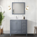 Lexora Jacques 36" W x 22" D Offset Dark Grey Single Bath Vanity with Marble Top, and Faucet Set